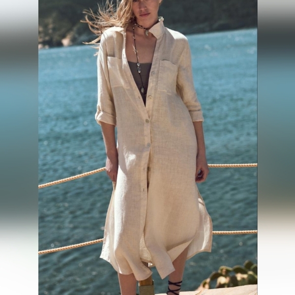 Zara Dresses & Skirts - Zara 100% linen Tunic Casual Loose Fit Long Dress Sz-L